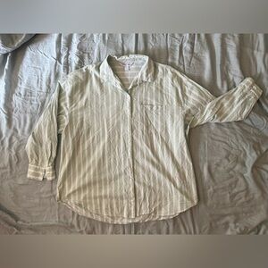 Old Navy Boyfriend Shirt, Sage and White Stripe